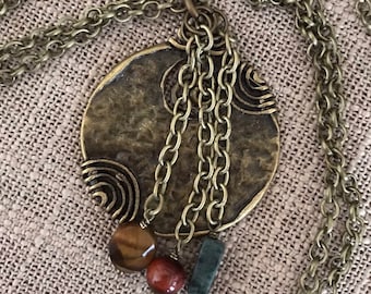 Long Pendant Necklace with Natural Stones