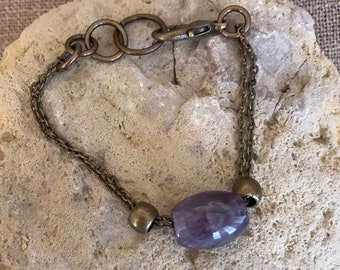 Amethyst and brass bracelet