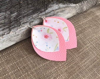Leather Fabric Spring Floral Pattern Earrings