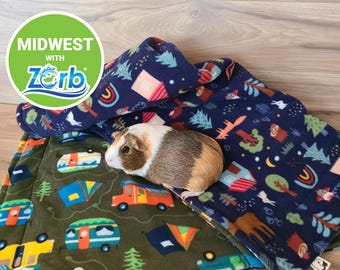 READY TO SHIP! Pigglies "Happy Camper" Fleece Guinea Pig Cage Liner - Midwest Size (24"x48")-Now with Zorb® Absorbent Layer + WinterFleece™