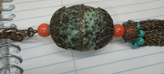 Boho Tribal Flair Vintage Necklace, Art Glass Tas… - image 4