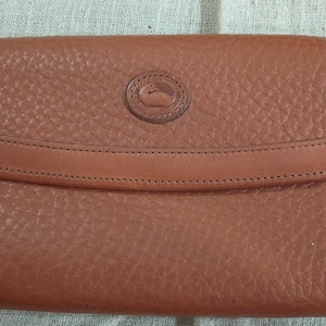Vintage 90&#39;s Dooney and Bourke Wallet, Brown Pebbled Leather w Checkbook and Kiss Clasp Coin Purse, All Weather #G96