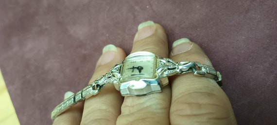Vintage Bulova Ladies Wrist Watch 10k White Rolle… - image 6