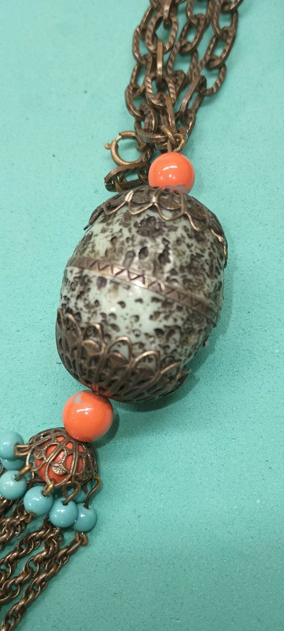 Boho Tribal Flair Vintage Necklace, Art Glass Tas… - image 6
