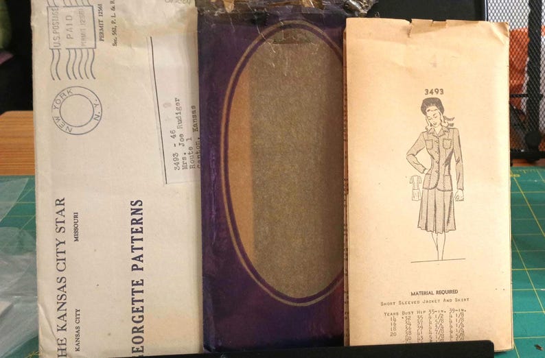 Chaqueta y falda vintage de Kansas City, patrón estrella, 1940-50, manga corta o larga, sin cortar, posterior a la Segunda Guerra Mundial, en sobres originales n.° N772 imagen 1