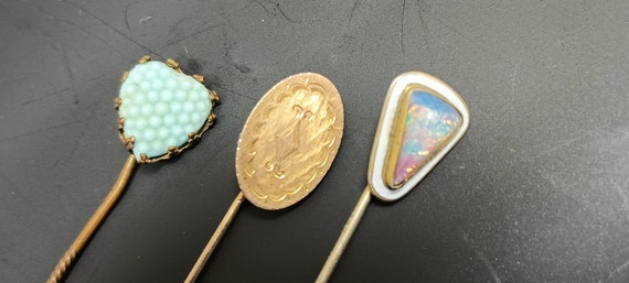 Antique or VTG 3 Stick Lapel Pins, Opal, Rolled G… - image 2