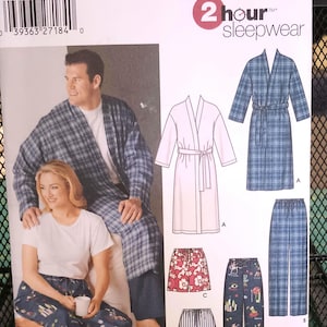Simplicity 2 hour Sleepwear, SML, PJs, Lounge Pant Shorts, Robe, Unisex, 2003 Uncut #N506