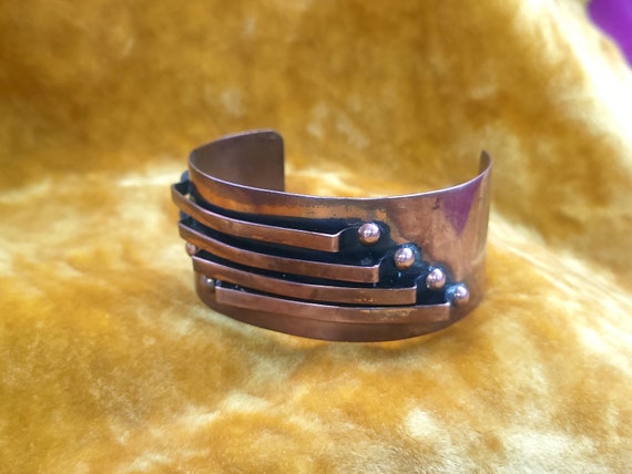 Brutalist Copper Bracelet Mid Century Modernist P… - image 3