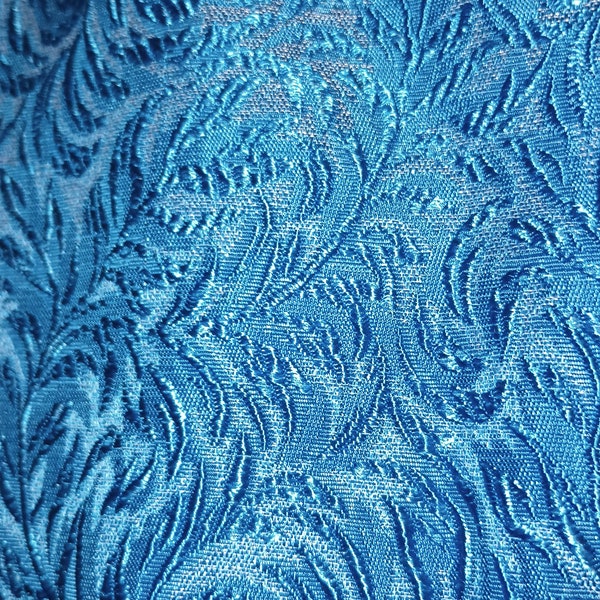 VTG 70's Deep Texture Bright Blue Fabric Hostess, Home Dec 3,75 yd x 40 #E1627