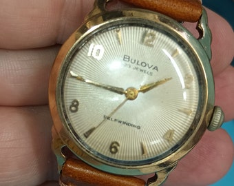 Vintage 1960er Jahre Herren Bulova Armbanduhr Gold Filled, Rns, Selbstaufzug, 23J Barton Lederband #J143