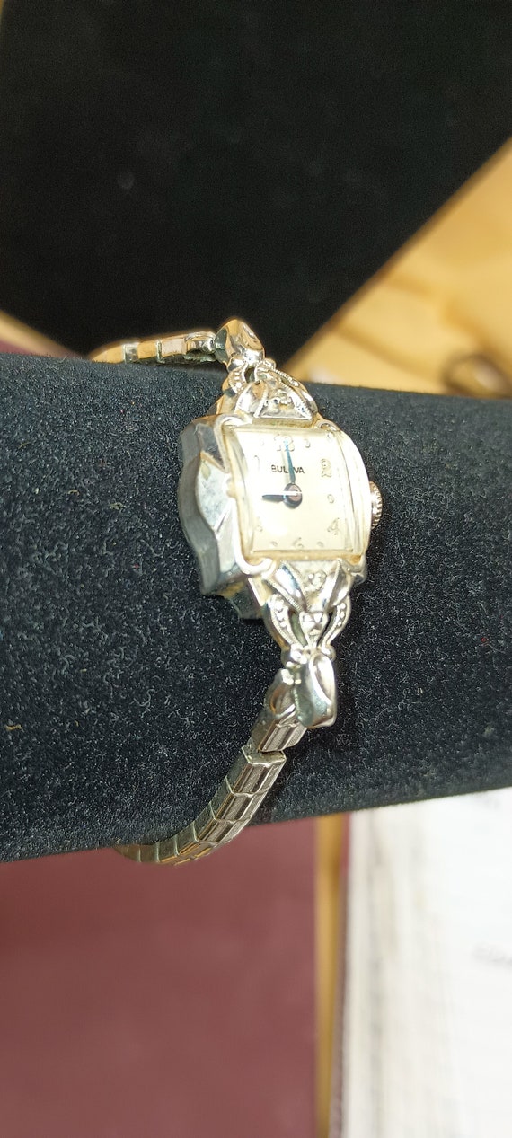 Vintage Bulova Ladies Wrist Watch 10k White Rolle… - image 7