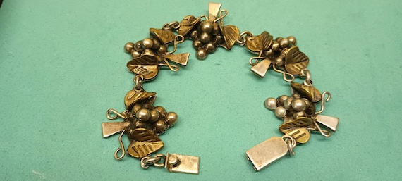 Mexican Sterling Vintage Bracelet Grape Clusters,… - image 1