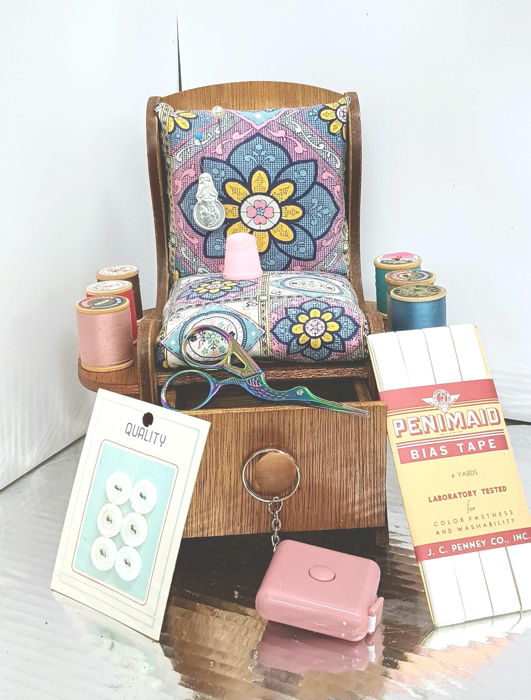 Vintage Sewing Box Rocker Boho Pincushion With Tools, Thread, & Buttons E2474 - Etsy UK Vintage Sewing Box Rocker Boho Pincushion With Tools, Thread, & Buttons E2474 - Etsy UK