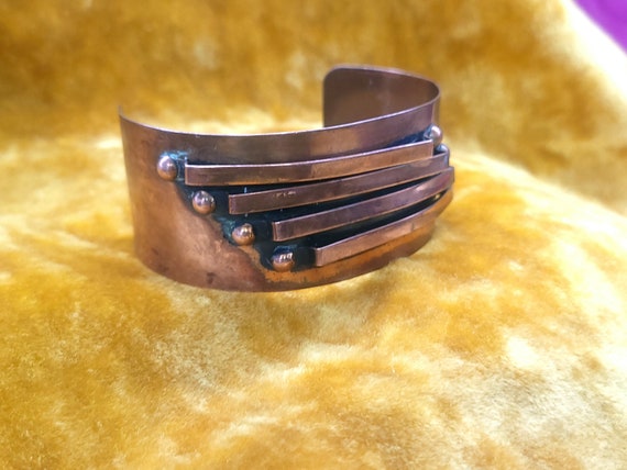 Brutalist Copper Bracelet Mid Century Modernist P… - image 5