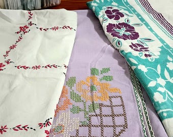 Manteles de algodón vintage de los años 50-60, con reparaciones, bordados y estampados. Elija entre 8,00 cada uno. #N1599