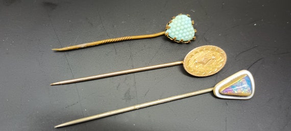 Antique or VTG 3 Stick Lapel Pins, Opal, Rolled G… - image 1