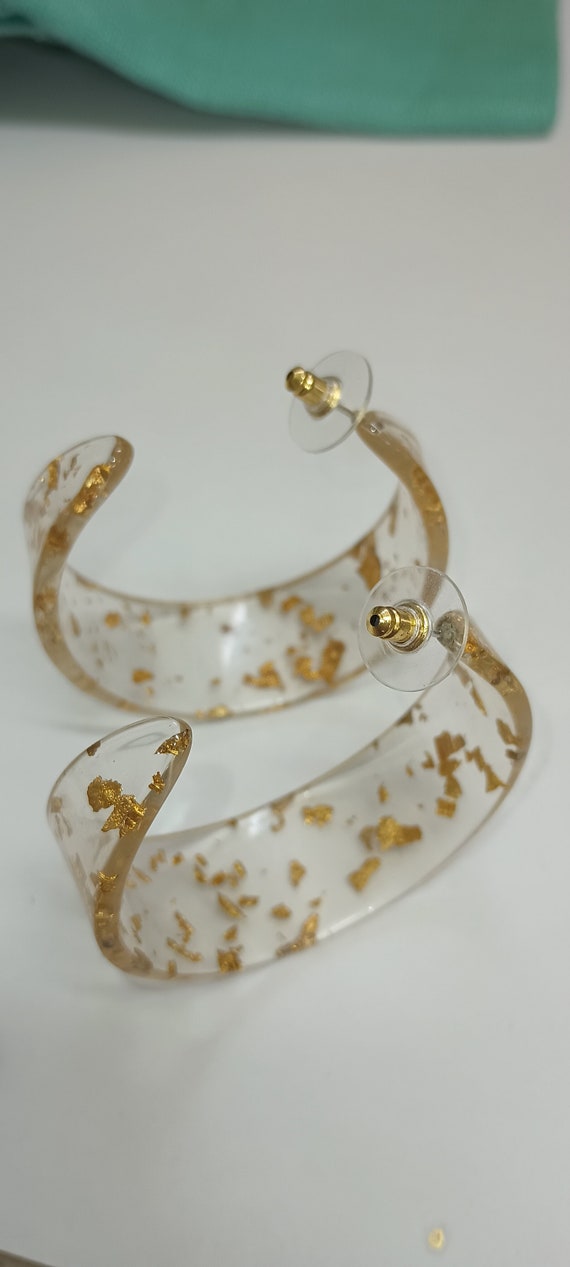 Acrylic Lucite Gold Fleck Large Hoop Earrings Pier