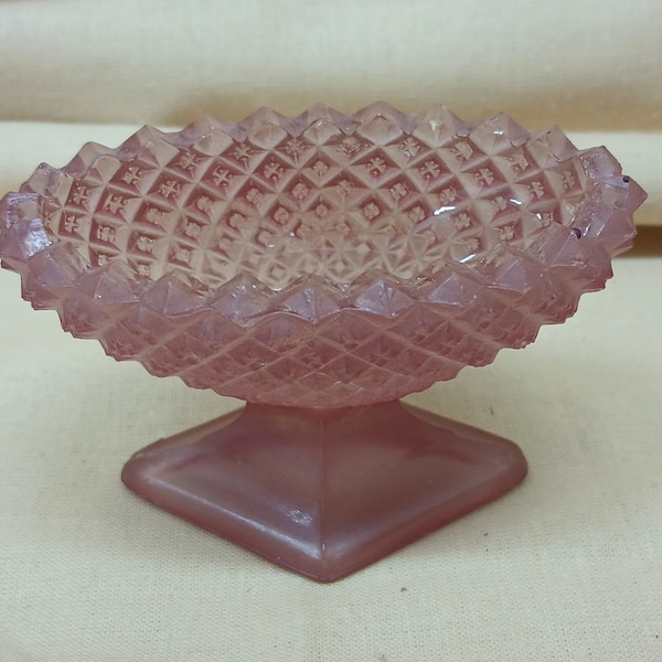 Miniature Westmoreland Hobnail English Sawtooth Pedestal Salt Cellar, Pink Satin Glass #E2011