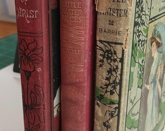19th Century Antique Books: Little Minister, Childs Life of Christ, Little Masterpieces 1871-1888, Hard Backs, Decor, Display #Bk133