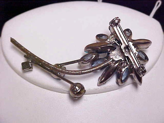 Vintage Silvermetal Flower Stem W Blue Navette, Prong Set