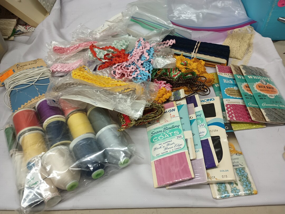 Clean Vintage Lot of Packaged Trims, Lace, Rick Rack Thread, Nostalgia ...