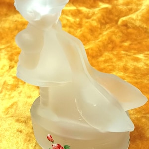 Vintage LE Smith Frosted Glass with Handpainted Flowers Goose Girl Collectible Figurine #E1781