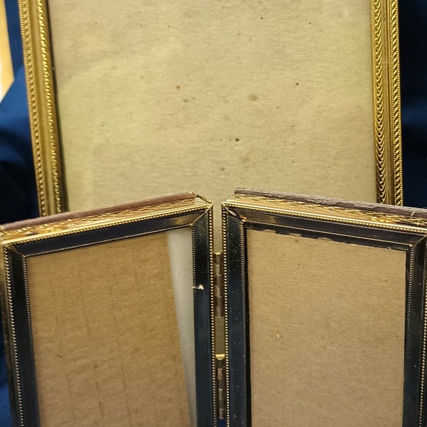 Pair Vintage Hollywood Regency Frames Gold Metal, 5x7 and Dble Hinged Miniature #E2114