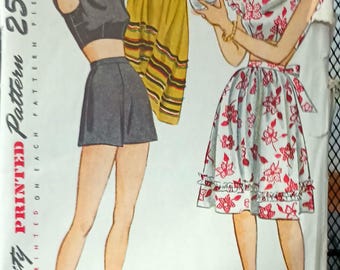 Simplicity 2120 3 PC Playsuit Set Top Bottom Tie Skirt Sz 14 2 Styles c.1950's Complete #N90