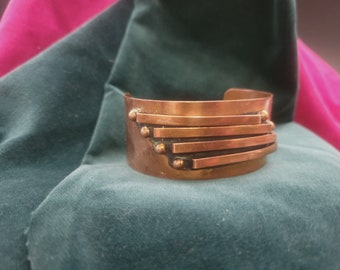 Brutalist Copper Bracelet Mid Century Modernist Post Modern Wide Renoir Matisse Style Size Open Cuff #J31