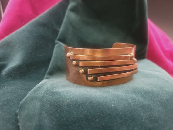 Brutalist Copper Bracelet Mid Century Modernist P… - image 1