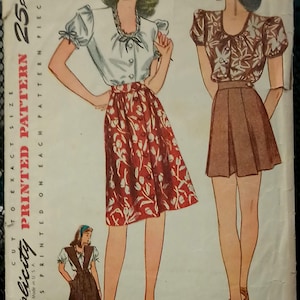 Simplicity 4981 Modello completo per gonna, camicetta, camicia e maglione, 3 stili Taglia 16 Busto 34 c.1950 #N76