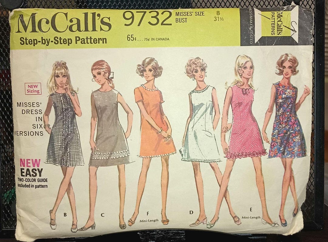 Mccalls 9732 Vintage 1969 Mini Dress in 6 Styles Sz 8 Uncut Easy 2 ...