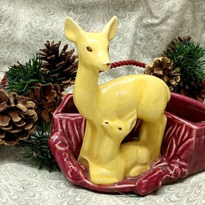 Vintage Shawnee Woodland Doe, Fawn MCM  Pottery Indoor Planter, Vase #669 USA #E1780