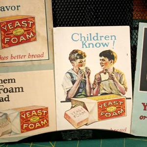 Antique Magic Yeast Foam Trifold Brochures, 4 Advertising Recipes for Breads, Root Beer, Health 1925-26 #Bk180