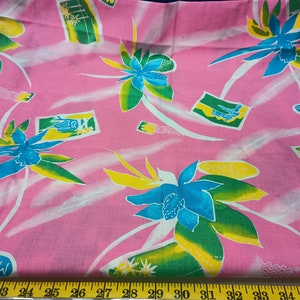 Vintage Cotton Fabric Hawaiian Monoco Tropical Pink 2 Yds x 60 Haber Fabrics #E1086