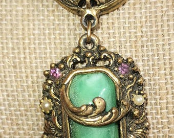 Collar vintage de estilo victoriano, joyería sufragista, collar con colgante de piedra galalita #J1236