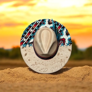 Boho Style Cowboy Hat - Hand Stitched and Lasered