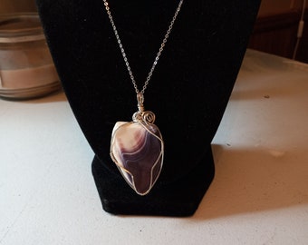 Sterling Silver wire wrappedQuahog, Wampum Shell Necklace