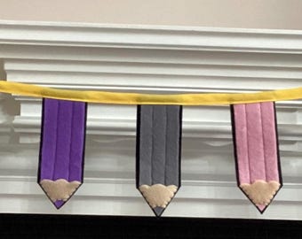 Rainbow Pencil Bunting – Handmade Felt Classroom Decoration – Back to School Garland