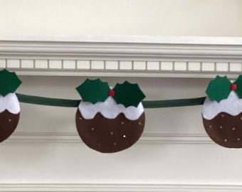 Handmade Felt Christmas Pudding Bunting | Traditional Festive Garland Decoration