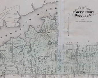 Large Antique Map of Prince Edward Island - Lot 48 - Queens County - Southport - Stratford - 1880 Handcolored Map