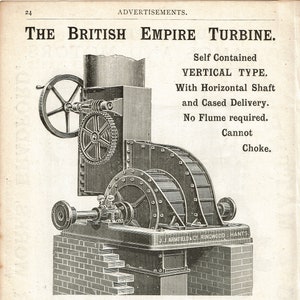 Ancienne publicité pour une turbine de l&#39;Empire britannique - 1896