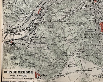 1900 Bois de Meudon Antique Map - Paris, France - Forest - Available Double Matted Map and Framed 8x10