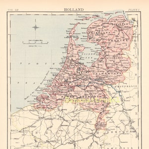 Ancienne carte de la Hollande (Pays-Bas) - Publiée en 1881