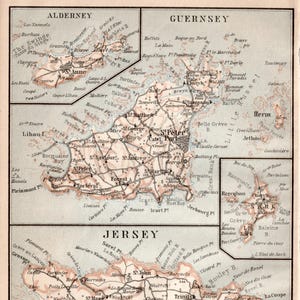 1906 Antique City Map of Guernsey, Jersey, and Alderney - Crown Dependencies - Channel Islands