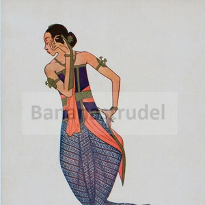 1925 Antique Colour Plate of a Javanese Dancer Performing a Srimpi Dance. Plate No. 16 (MH)