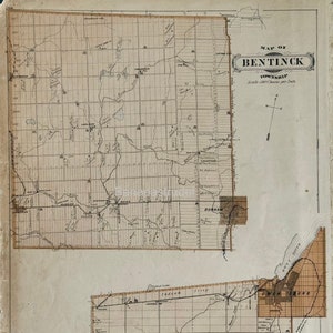 Grande carte ancienne de 1880 des cantons de Bentinck et de Derby, comté de Grey, Ontario