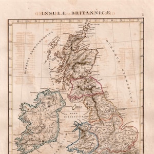 Ancienne carte des îles britanniques de 1828 - Carte d'Arrowsmith colorée à la main