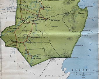 Isabela, Philippines - RARE Large Vintage 1959 Map - Ilagan - San Agustin - San Mateo - Mallig - Roxas - Palanan - Cabagan