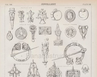 Set of Two 1880 Antique Prints of Ancient Jewellery